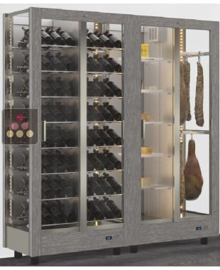Combiné de 2 vitrines réfrigérées professionnelles pour vins, charcuteries et fromages - 3 faces vitrées - Habillage magnétique interchangeable CALICE DESIGN