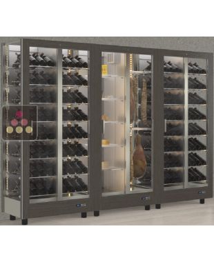 Combiné de 3 vitrines réfrigérées professionnelles pour vins, charcuteries et fromages - 3 côtés vitrés - Habillage magnétique interchangeable CALICE DESIGN