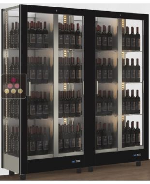 Combiné de 2 vitrines à vin professionnelles multi-usages - 3 cotés vitrés - Bouteilles verticales - Habillage magnétique interchangeable CALICE DESIGN