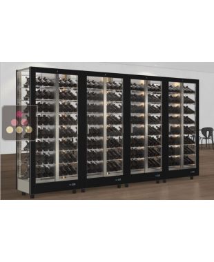 Combiné de 4 vitrines à vin professionnelles multi-usages - 4 cotés vitrés - Habillage magnétique interchangeable CALICE DESIGN