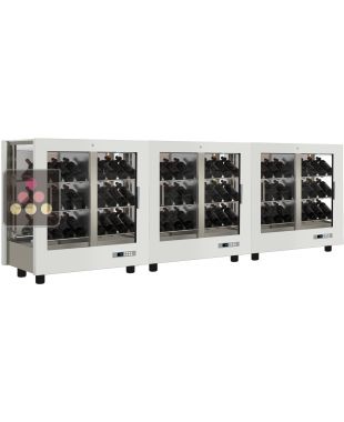 Combiné de 3 vitrines à vin professionnelles multi-usages - 3 cotés vitrés - Habillage magnétique interchangeable - Bouteilles inclinées CALICE DESIGN