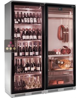 Combiné d'une cave vin de service mono ou multi-températures et d'une vitrine réfrigérée de conservation des charcuteries BRERA