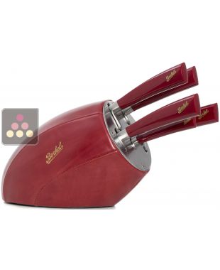 Set de 5 couteaux + Porte-couteaux en cuir rouge et inox BERKEL