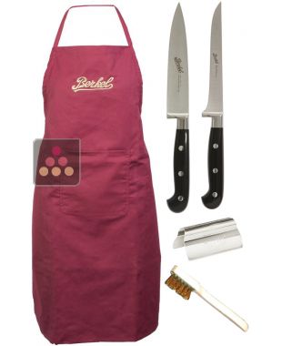 Kit Essentiel pour trancheuse Berkel : 2 couteaux, pince a jambon, brosse et tablier rouge  BERKEL