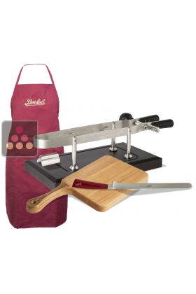 Kit complet pour tranchage manuel Berkel avec pince, machoire jambon, planche, couteau et tablier rouge