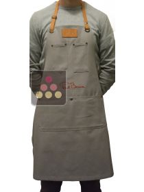 Tablier premium gris coton et cuir avec signature rouge Paul BOCUSE PAUL BOCUSE