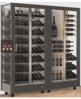 Combiné de 2 vitrines à vin professionnelles multi-usages - 3 cotés vitrés - Habillage magnétique interchangeable CALICE DESIGN
