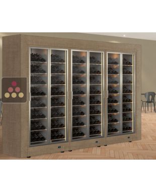 Combiné de 3 vitrines à vin multi-températures pour installation centrale - Usage pro - Bouteilles inclinées - Cadre droit CALICE DESIGN