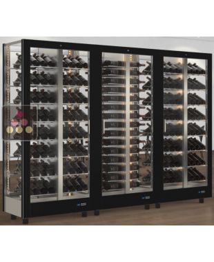 Combiné de 3 vitrines à vin professionnelles multi-usages - 4 cotés vitrés - Habillage magnétique interchangeable CALICE DESIGN