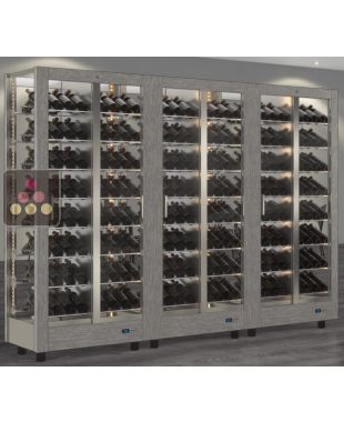 Combiné de 3 vitrines à vin professionnelles multi-usages - 4 cotés vitrés - Habillage magnétique interchangeable CALICE DESIGN