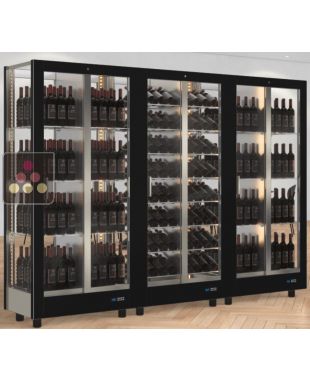 Combiné de 3 vitrines à vin professionnelles multi-usages - 4 cotés vitrés - Habillage magnétique interchangeable CALICE DESIGN