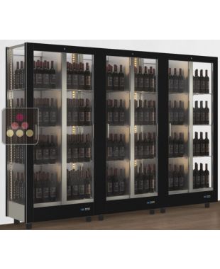 Combiné de 3 vitrines à vin professionnelles multi-usages - 3 cotés vitrés - Habillage magnétique interchangeable - Bouteilles verticales CALICE DESIGN