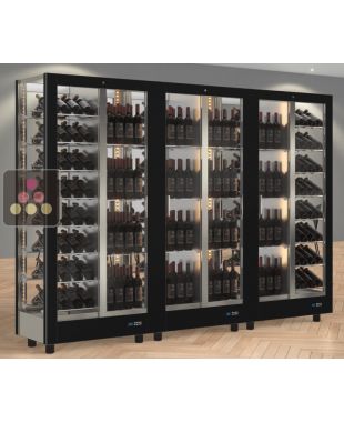 Combiné de 3 vitrines à vin professionnelles multi-usages - 4 cotés vitrés - Habillage magnétique interchangeable CALICE DESIGN