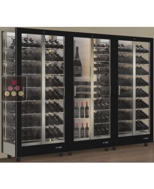 Combiné de 3 vitrines à vin professionnelles multi-usages - 3 cotés vitrés - Habillage magnétique interchangeable CALICE DESIGN