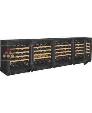 Combiné de 3 caves à vin mono-température de vieillissement et d'une cave à vin multi-températures étagées - Clayettes coulissantes ARTEVINO
