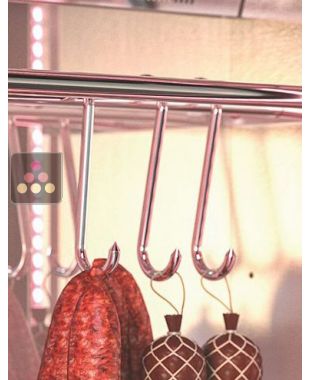 Lot de 3 crochets inox pour barres de suspension pour vitrine viande et charcuterie BRERA