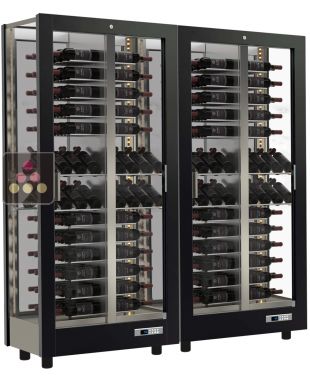 Combiné de 2 vitrines à vin professionnelles multi-usages - 3 cotés vitrés - Habillage magnétique interchangeable CALICE DESIGN