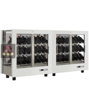 Combiné de 2 vitrines à vin professionnelles multi-usages - 3 cotés vitrés - Bouteilles inclinées - Habillage magnétique interchangeable CALICE DESIGN