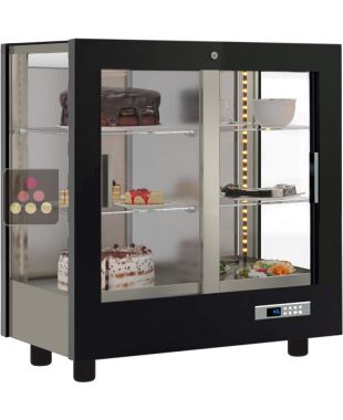 Vitrine réfrigérée de présentation pour snacks et desserts - 3 côtés vitrés - Habillage bois CALICE DESIGN