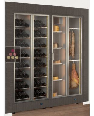 Combiné encastrable de 2 vitrines réfrigérées professionnelles pour vins, charcuteries et fromages - Cadre droit CALICE DESIGN
