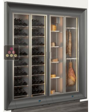 Combiné encastrable de 2 vitrines réfrigérées professionnelles pour vins, charcuteries et fromages - Cadre incurvé CALICE DESIGN