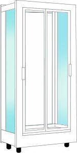 Panneaux intérieurs latéraux recouverts d'un revêtement en aluminium finition miroir, reflétant l'éclairage et donnant une impression de profondeur. S'applique uniquement aux panneaux latéraux.