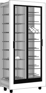 Les cadres de portes, les poignées, le fronton avant et le rail sont habillés avec une peinture epoxy en poudre noire matte, les supports de bouteilles sont en aluminium naturel.